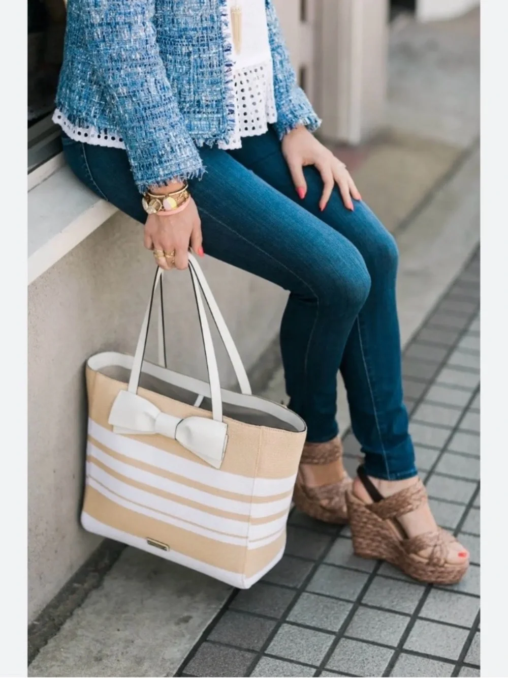Kate Spade Clement Street Striped Tote with Bow